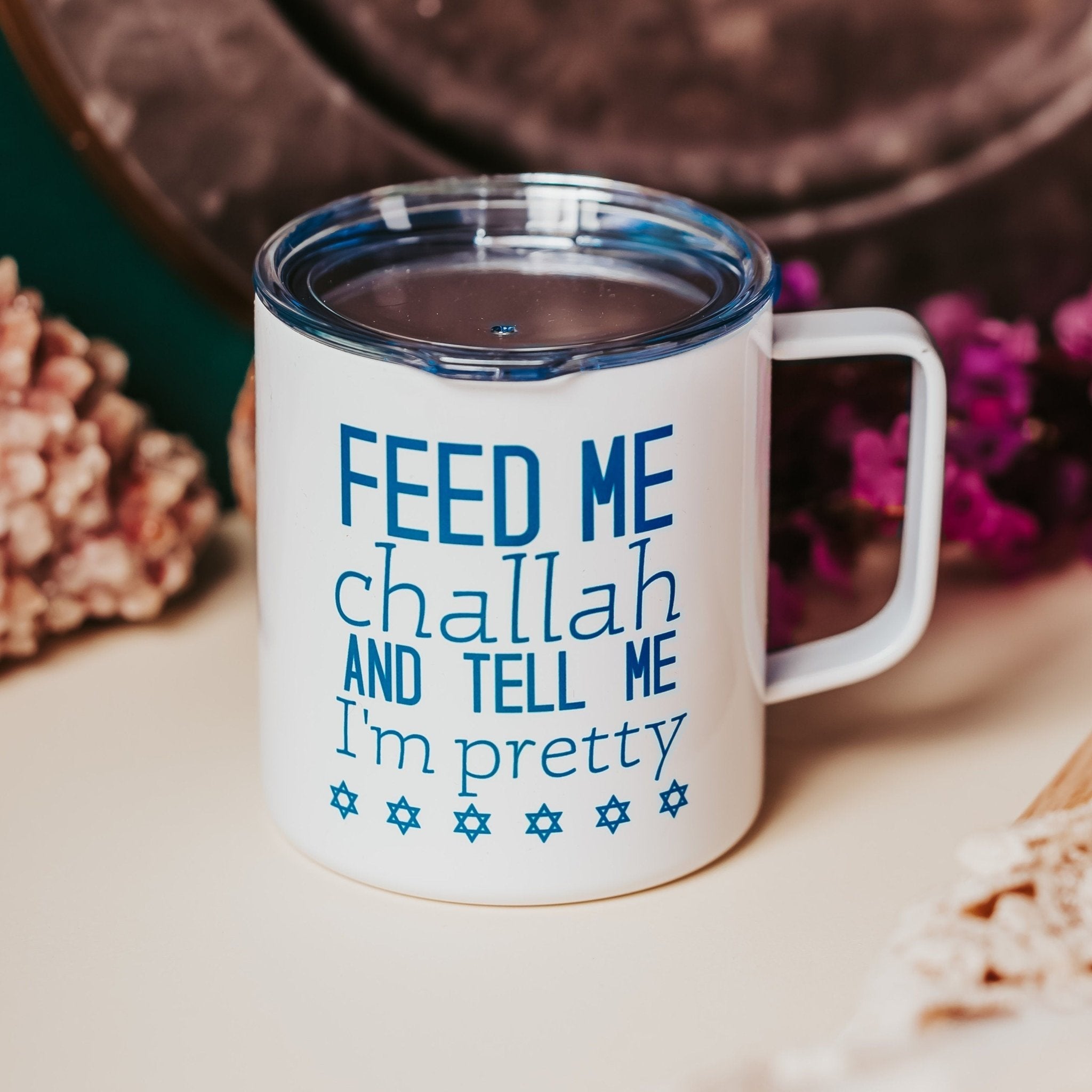 Feed Me Challah Insulated Travel Mug with Lid Drinkware La Vie Bien Feed Me Challah Insulated Travel Mug with Lid