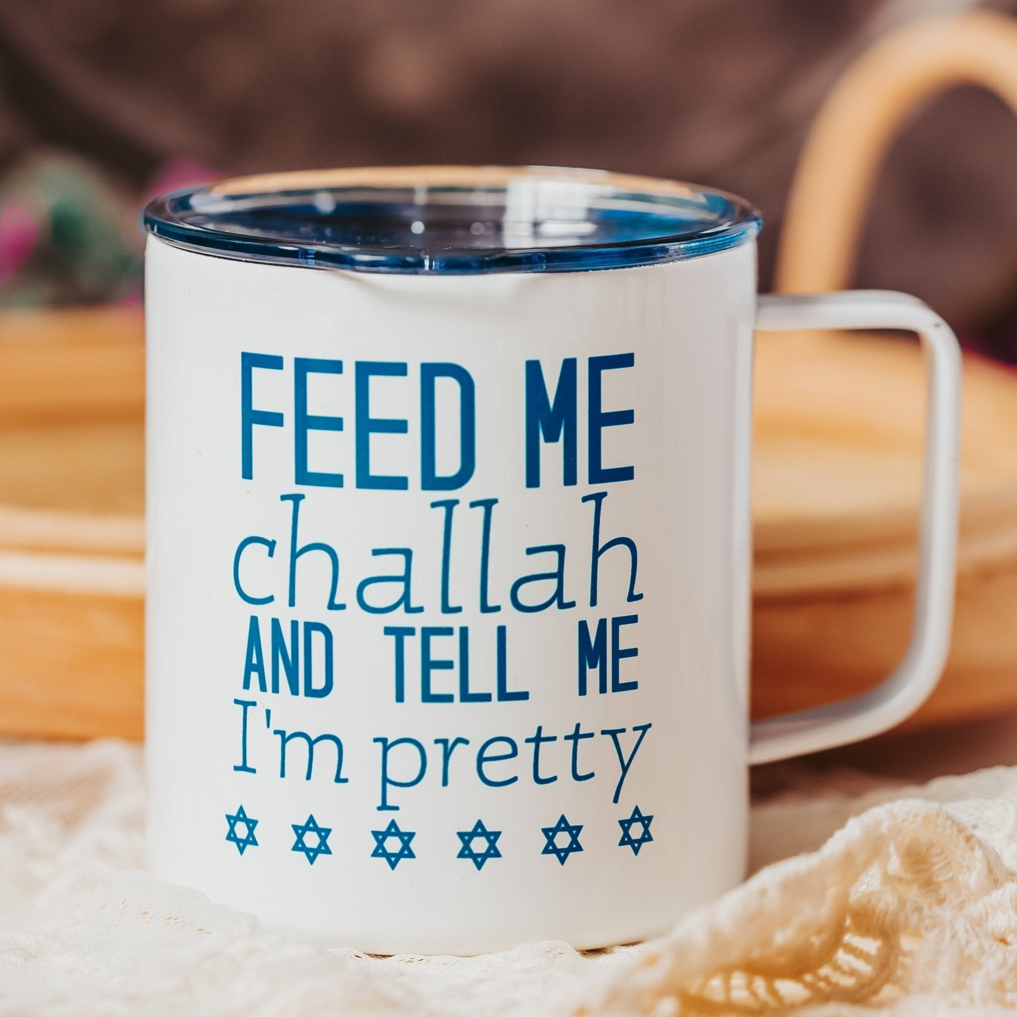 Feed Me Challah Insulated Travel Mug with Lid Drinkware La Vie Bien Feed Me Challah Insulated Travel Mug with Lid