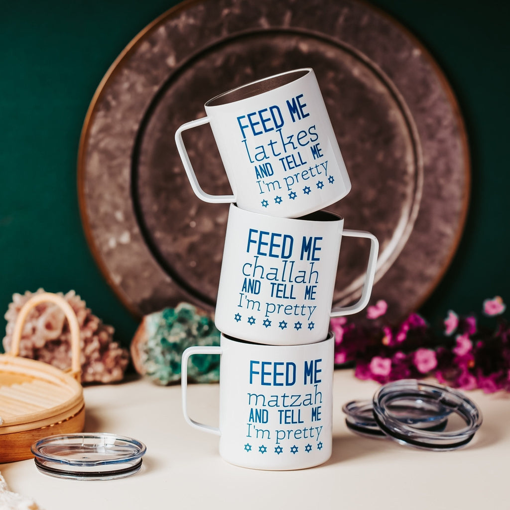 Feed Me Challah Insulated Travel Mug with Lid Drinkware La Vie Bien Feed Me Challah Insulated Travel Mug with Lid