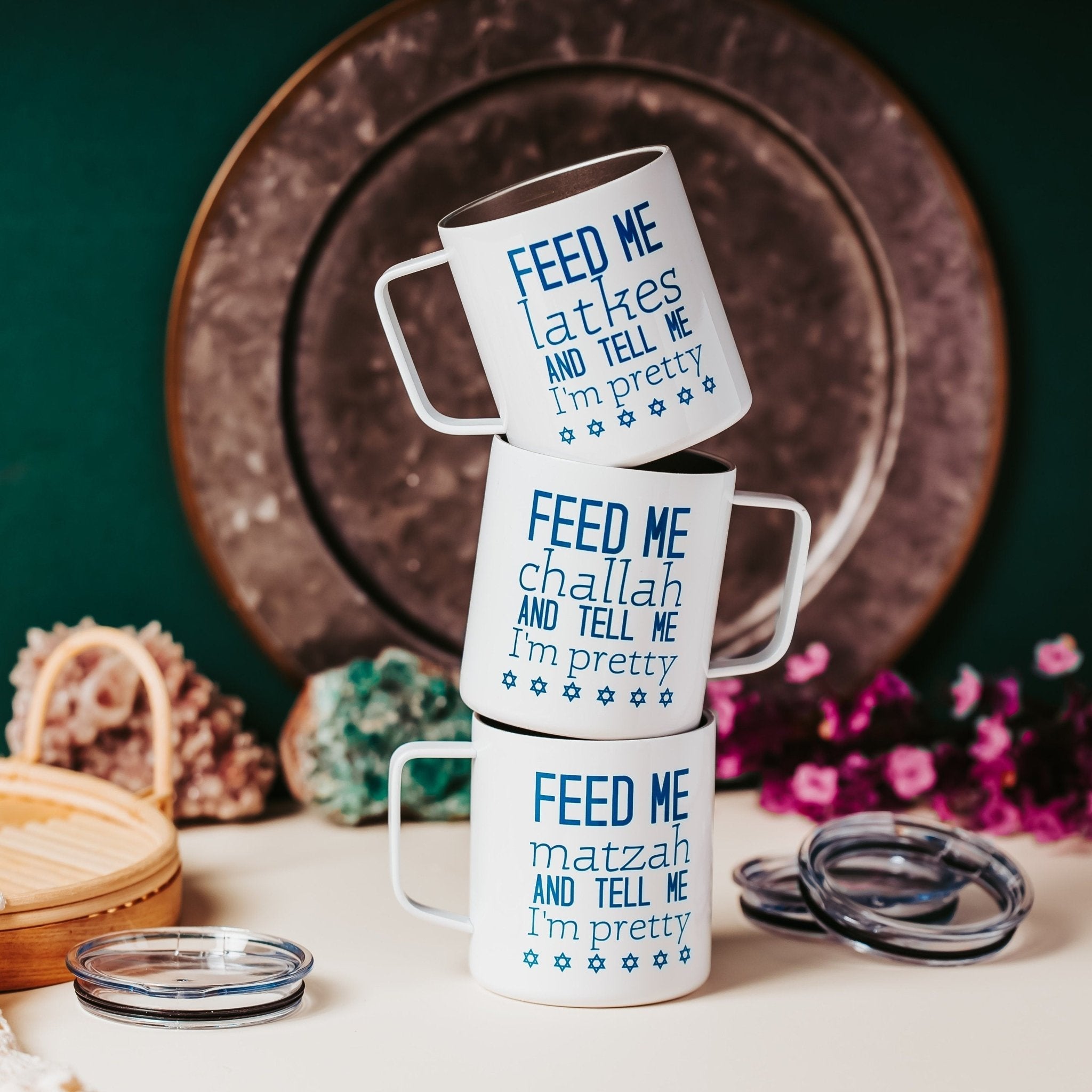 Feed Me Challah Insulated Travel Mug with Lid Drinkware La Vie Bien Feed Me Challah Insulated Travel Mug with Lid