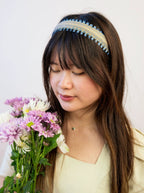 Felicity Blue and Tan Woven Headband with Ribbon Embroidery by Ash & Rose