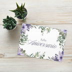 Feliz Aniversario Spanish Happy Anniversary Greeting card, elegant purple floral design with envelope included Greeting card La Vie Bien Feliz Aniversario Spanish Happy Anniversary Greeting card, elegant purple floral design with envelope included