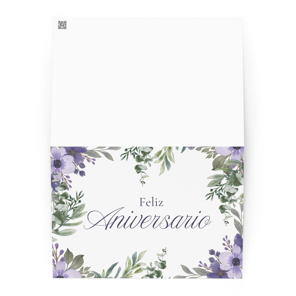 Feliz Aniversario Spanish Happy Anniversary Greeting card, elegant purple floral design with envelope included Greeting card La Vie Bien Feliz Aniversario Spanish Happy Anniversary Greeting card, elegant purple floral design with envelope included