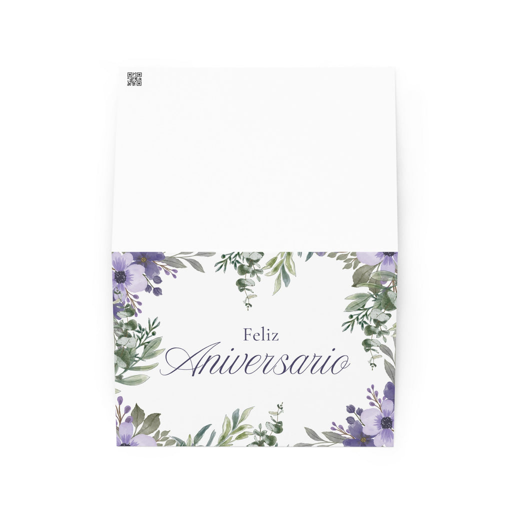 Feliz Aniversario Spanish Happy Anniversary Greeting card, elegant purple floral design with envelope included Greeting card La Vie Bien Feliz Aniversario Spanish Happy Anniversary Greeting card, elegant purple floral design with envelope included
