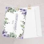 Feliz Aniversario Spanish Happy Anniversary Greeting card, elegant purple floral design with envelope included Greeting card La Vie Bien Feliz Aniversario Spanish Happy Anniversary Greeting card, elegant purple floral design with envelope included