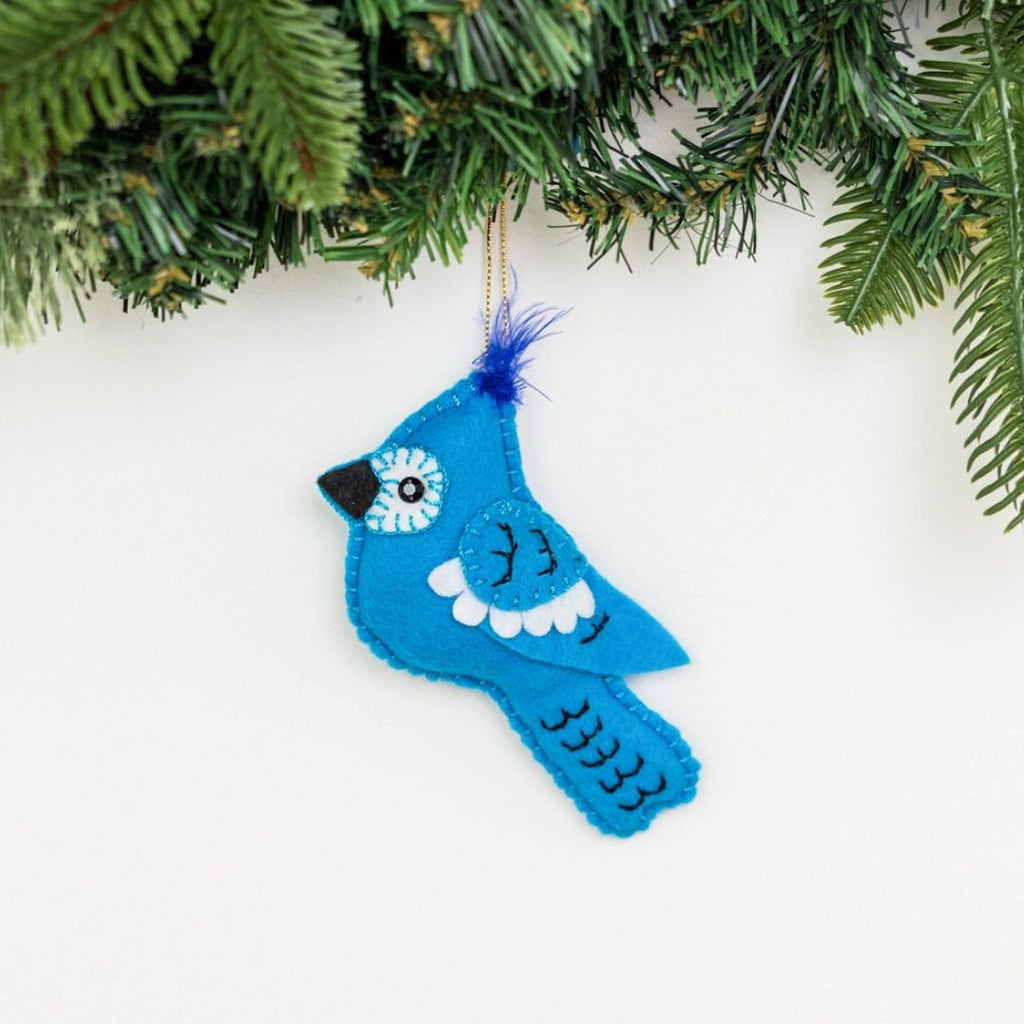 Felt Bluejay Ornament Holiday La Vie Bien Felt Bluejay Ornament