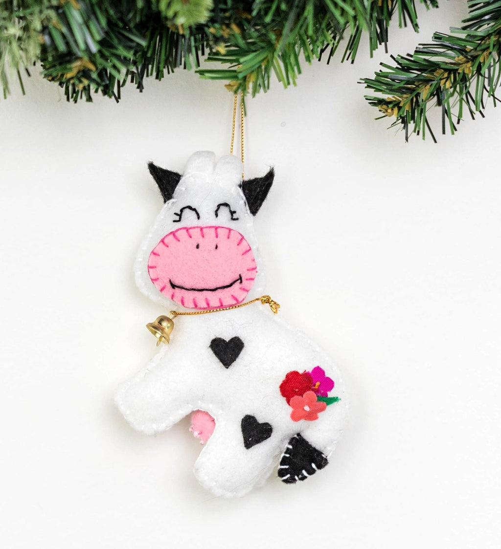 Felt Cow Ornament Holiday La Vie Bien Felt Cow Ornament