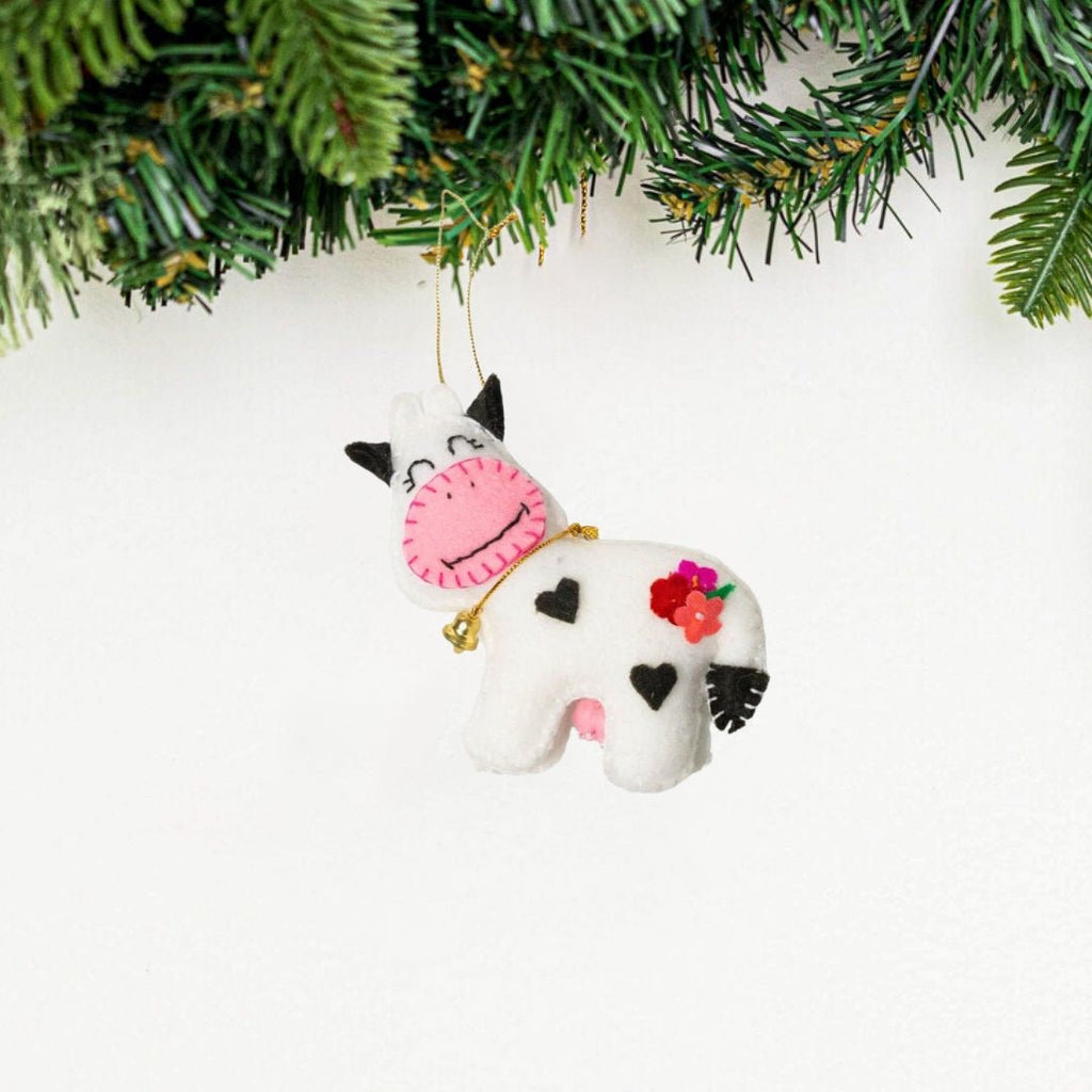 Felt Cow Ornament Holiday La Vie Bien Felt Cow Ornament