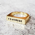 Feminist Flat Top Band Ring: Gold Plated or Sterling Silver Flat Top Band Rings La Vie Bien Feminist Flat Top Band Ring: Gold Plated or Sterling Silver Flat Top Band