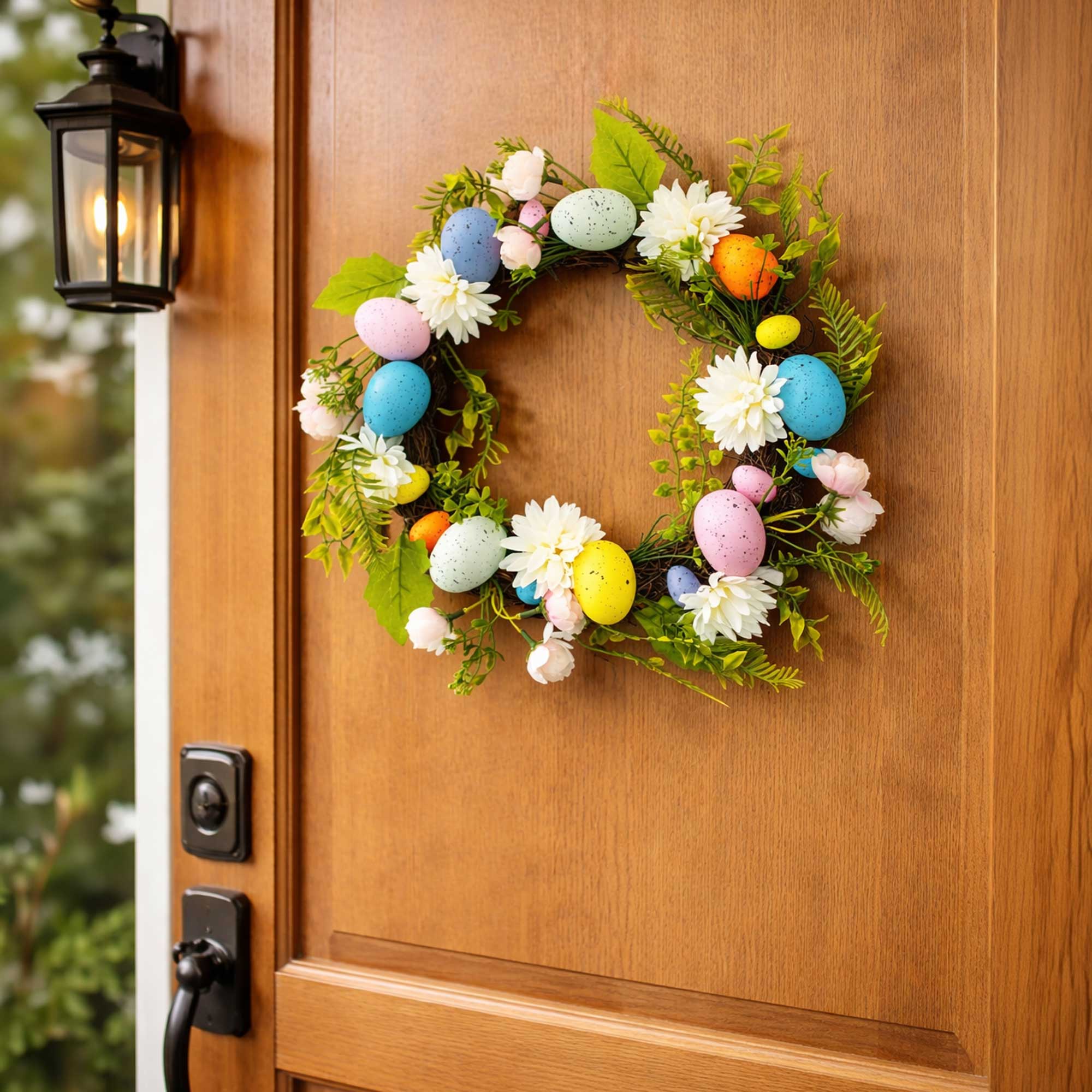 Festive Easter Floral Door Wreath with Pastel Speckled Eggs Easter > Wreaths La Vie Bien Festive Easter Floral Door Wreath with Pastel Speckled Eggs