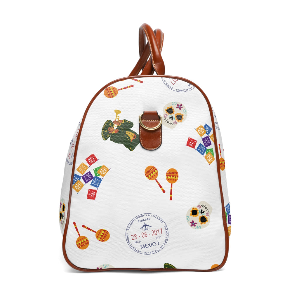 Festive Mexican Fiesta themed Pattern Duffle bag, maracas, skulls, passport stamps Bags La Vie Bien Festive Mexican Fiesta themed Pattern Duffle bag, maracas, skulls, passport stamps