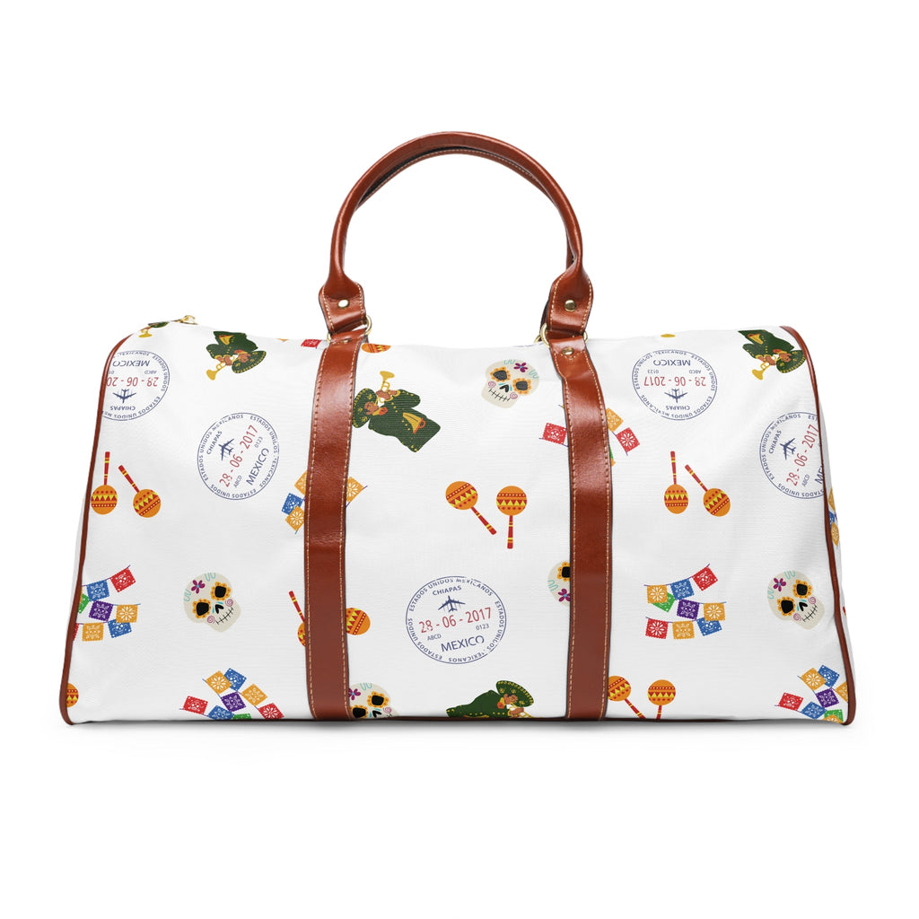 Festive Mexican Fiesta themed Pattern Duffle bag, maracas, skulls, passport stamps Bags La Vie Bien Festive Mexican Fiesta themed Pattern Duffle bag, maracas, skulls, passport stamps