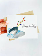 Festive Narwhal Holiday Card Set, Unique Watercolor Narwhal Card by Five Dot Post