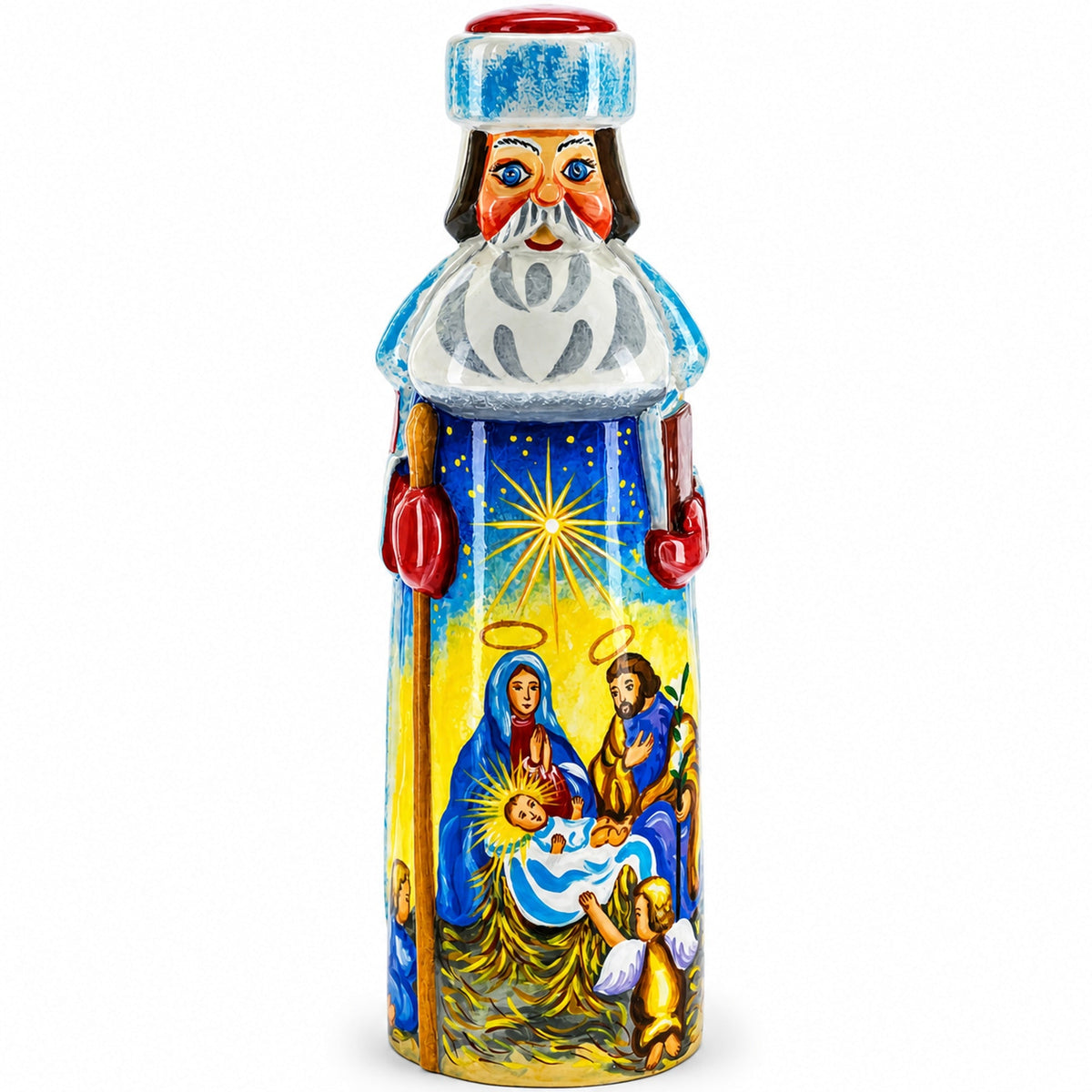 Nativity Newborn King Hand Carved Wooden Santa Figurine 7.25 Inches