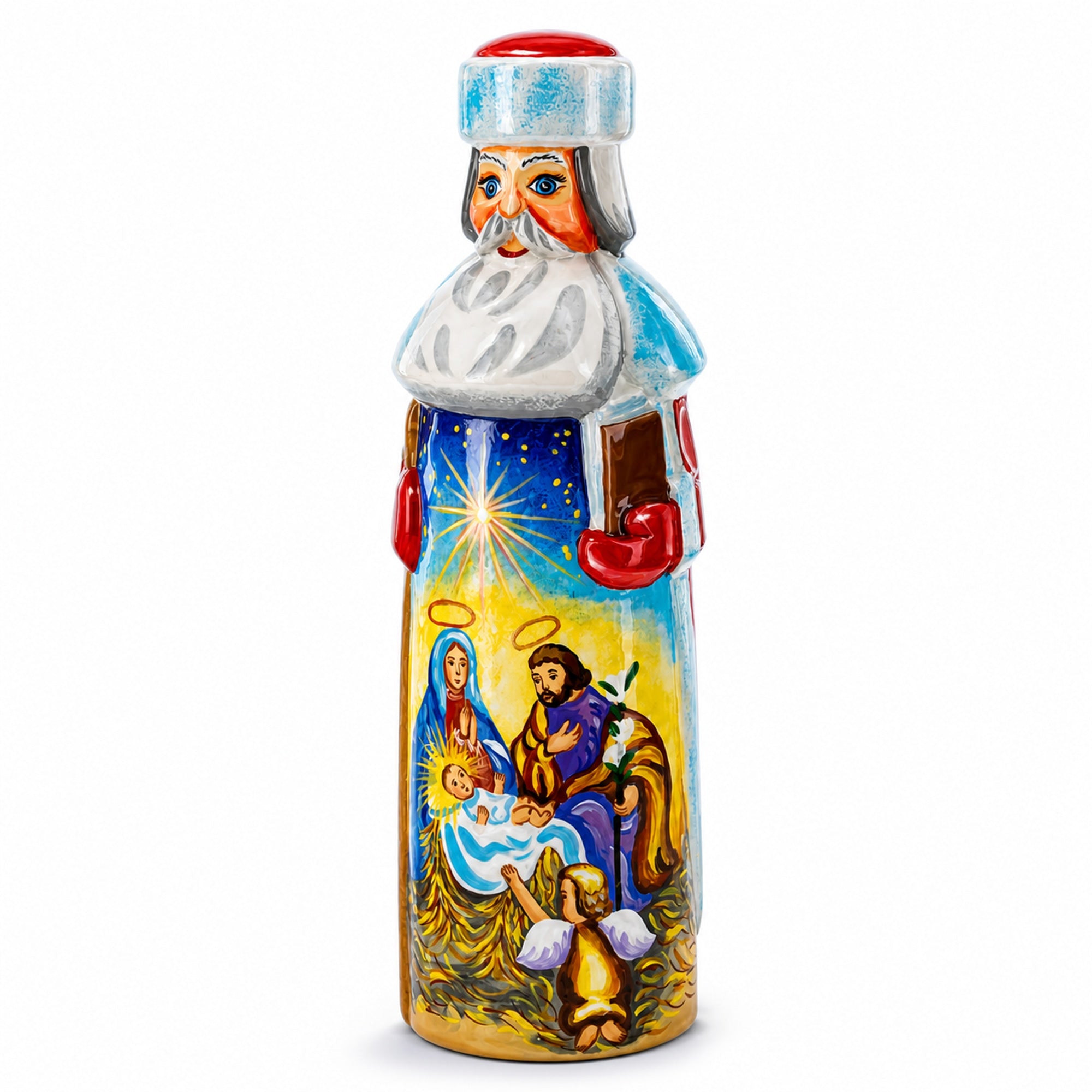 Nativity Newborn King Hand Carved Wooden Santa Figurine 7.25 Inches