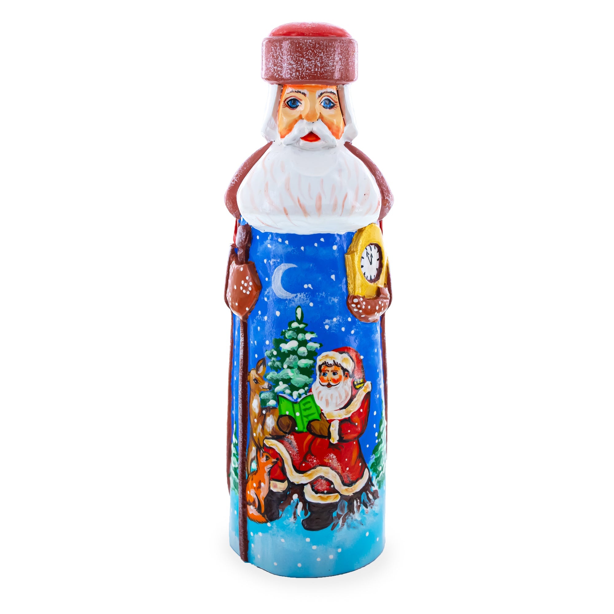 Hand Carved Ukrainian Santa Reading Wooden Figurine 7.25 Inches