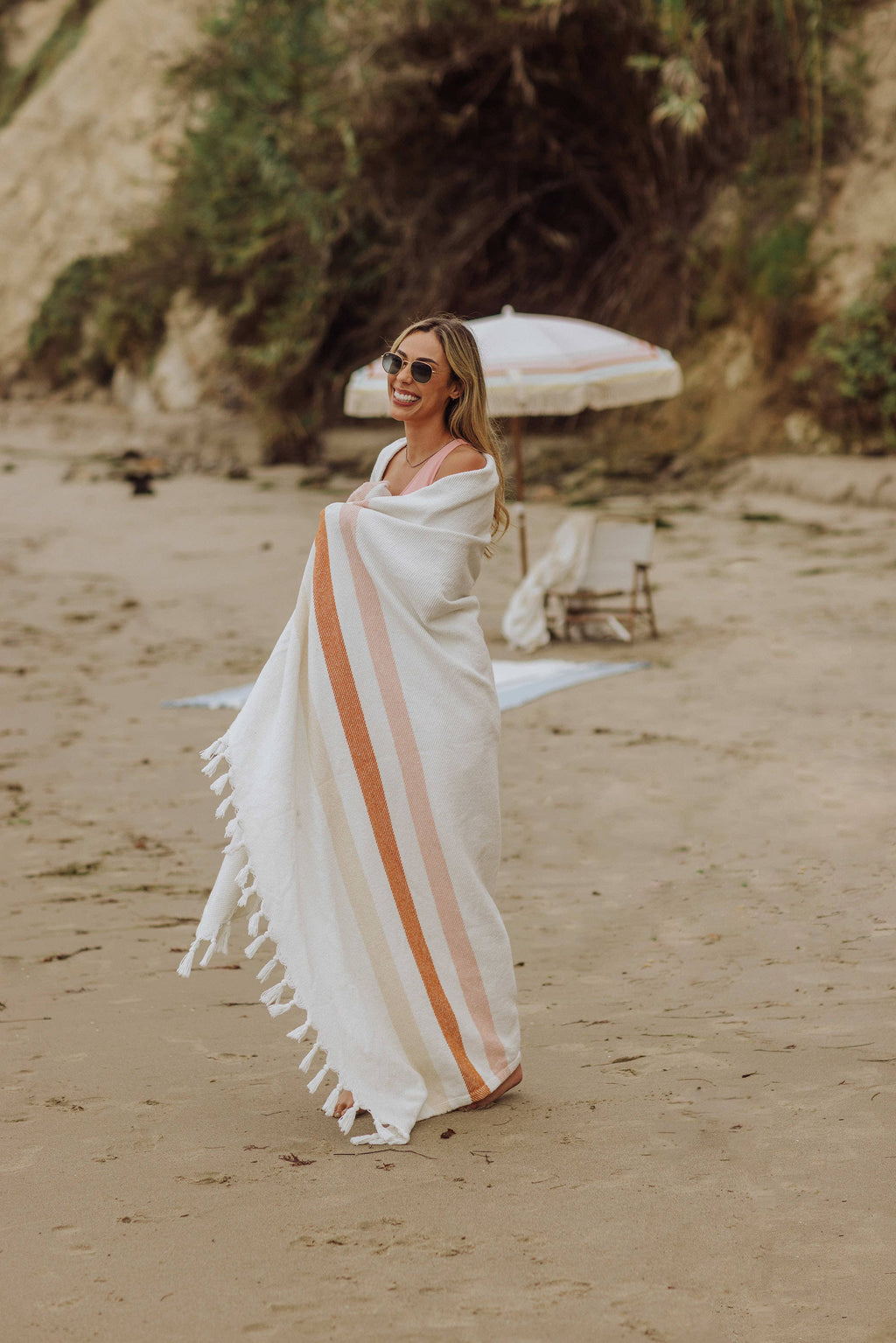 Oceanside Sunset Stripe Cotton Beach Blanket by Beach State