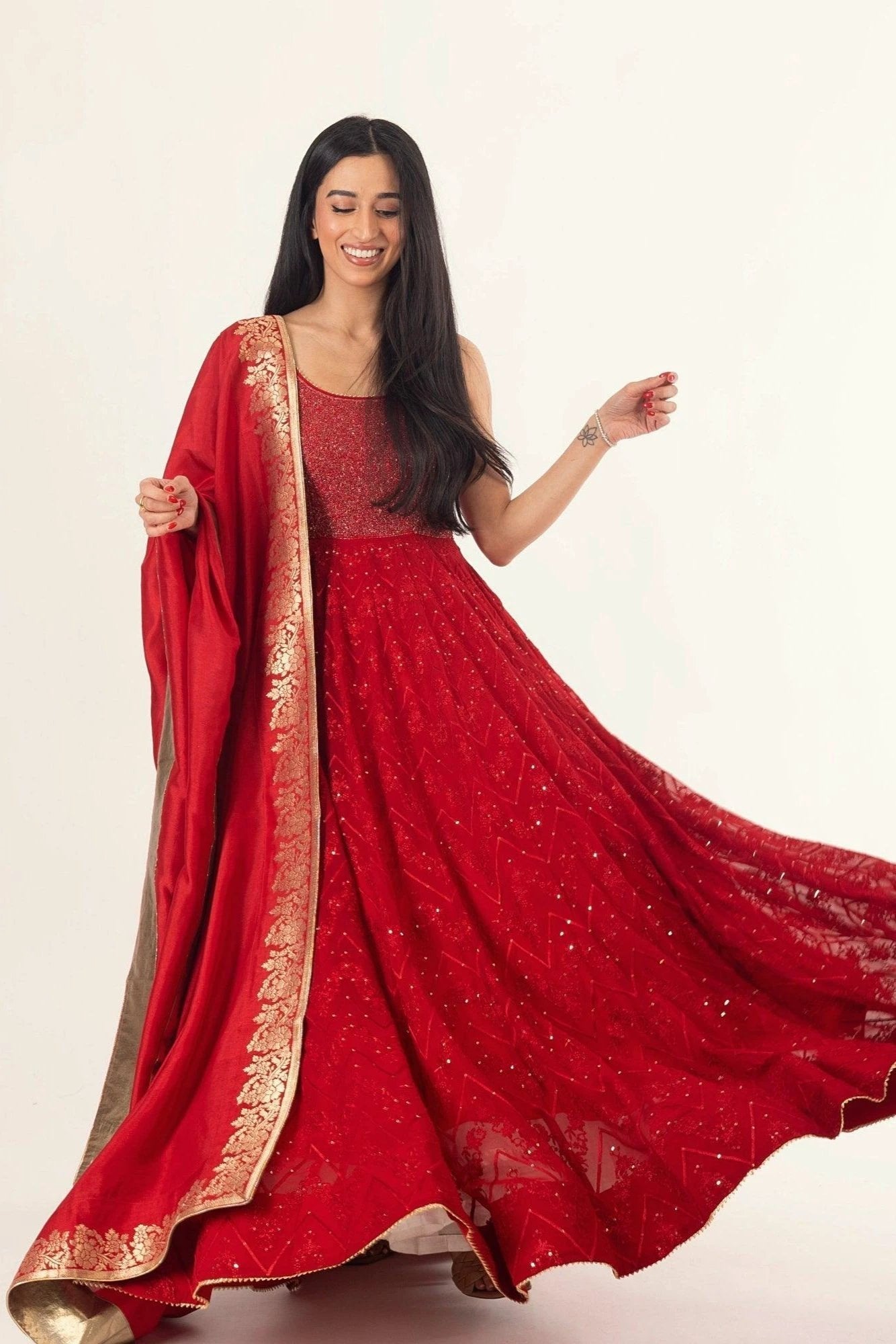 Fiara Red Gown with Drape by Raas