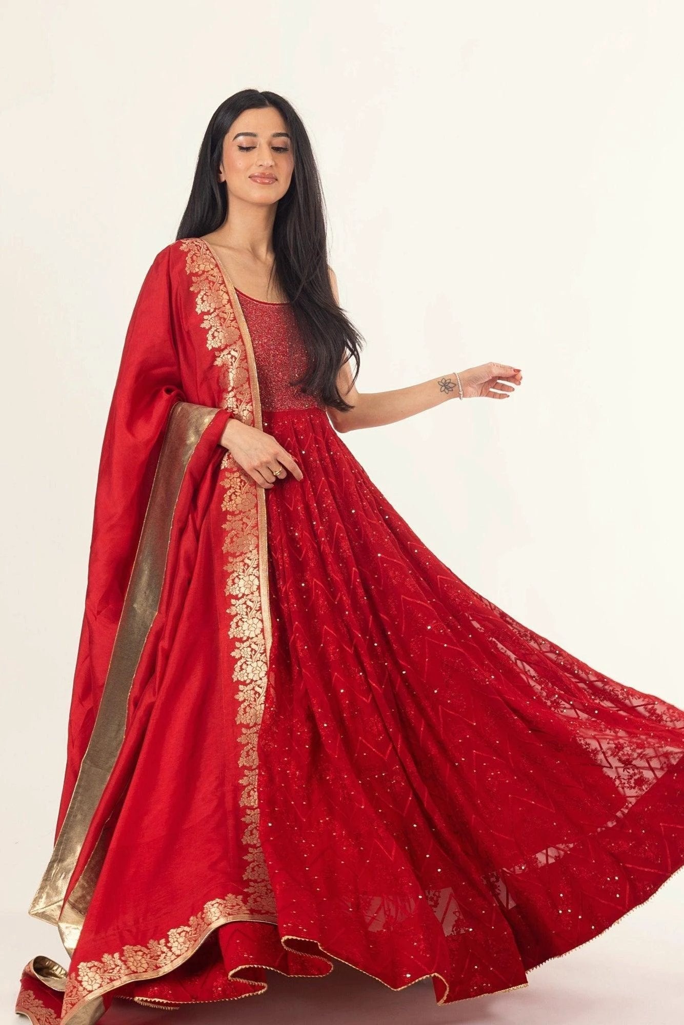 Fiara Red Gown with Drape by Raas