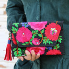 Fiesta Hmong Embroidered Leather Tassel Envelope Clutch Bag - Thailand Bags La Vie Bien Fiesta Hmong Embroidered Leather Tassel Envelope Clutch Bag - Thailand