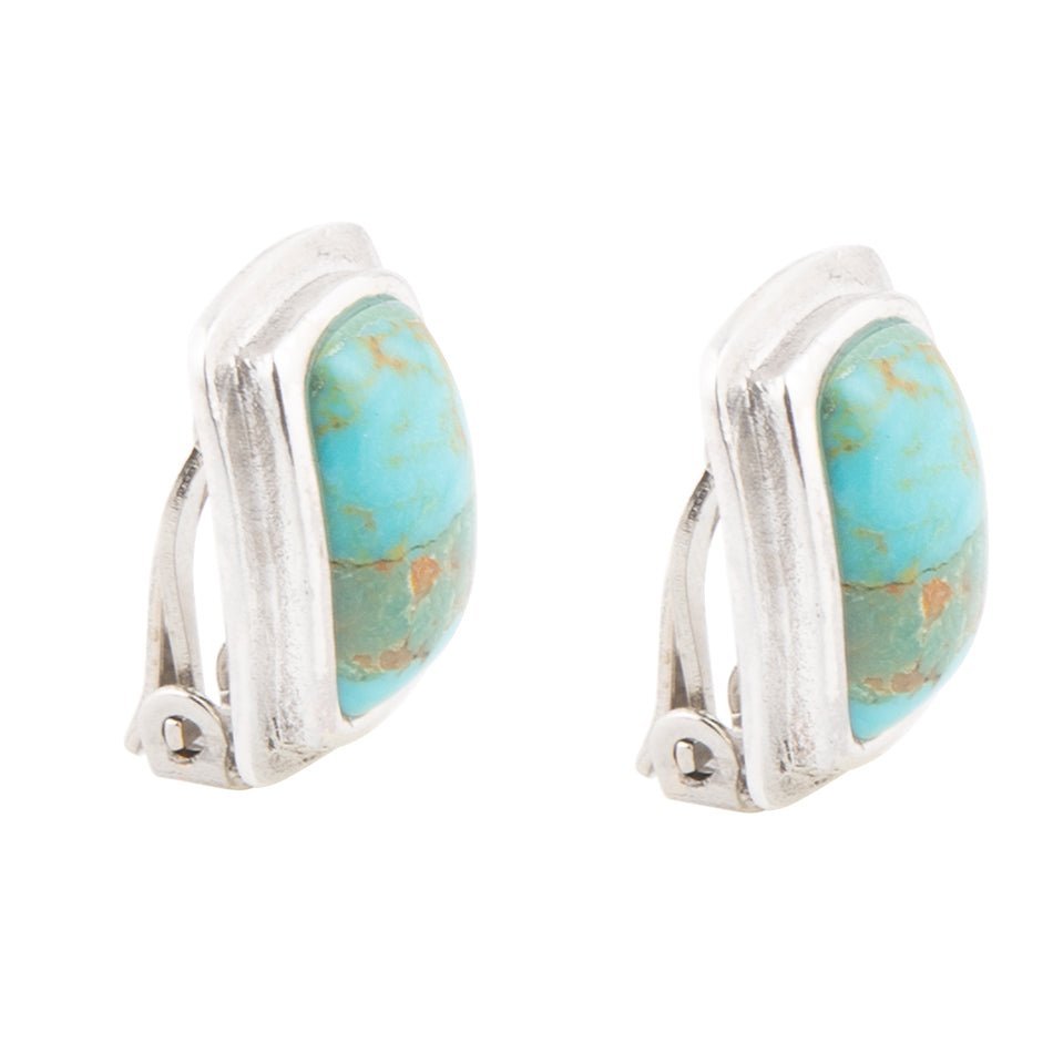 Fiji Isles Blue Turquoise Sterling Silver Clip Earrings Earrings La Vie Bien Fiji Isles Blue Turquoise Sterling Silver Clip Earrings