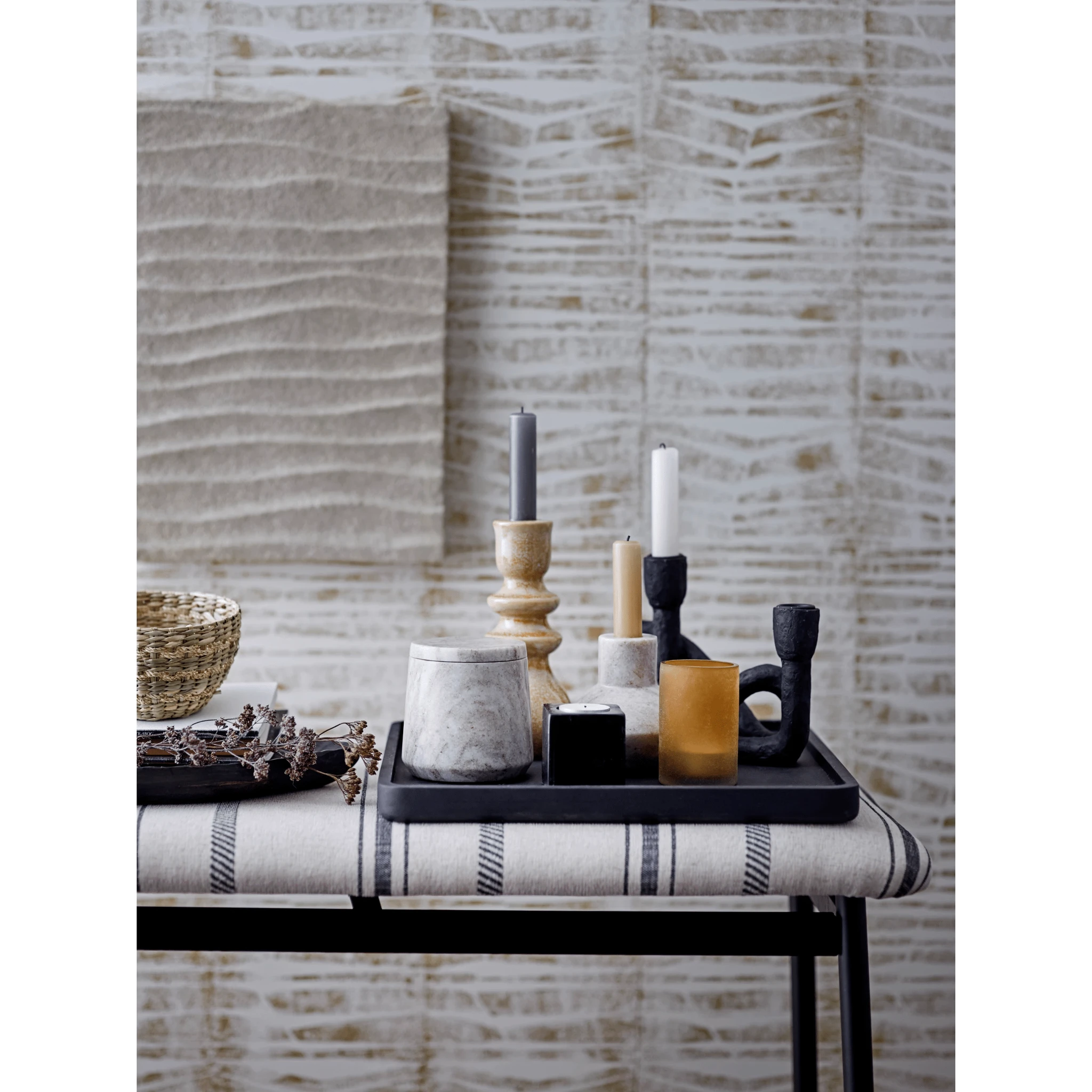 Decorative Paulownia Wood Footed Tray, Black by White Cliff Studio