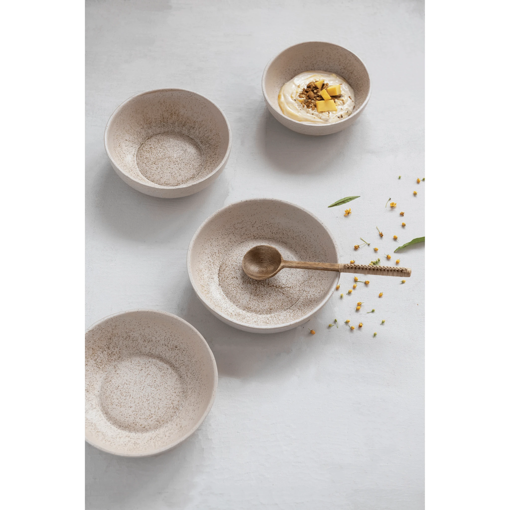 Stoneware Bowl with Reactive Glaze, Speckled Cream Color by White Cliff Studio
