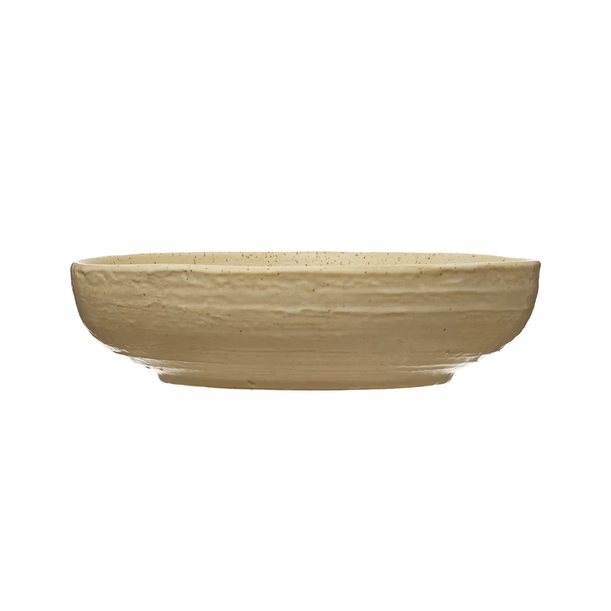 Stoneware Bowl with Reactive Glaze, Speckled Cream Color by White Cliff Studio