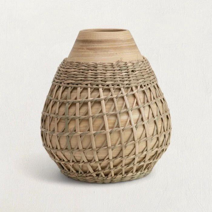 Bamboo Vase with Seagrass Weave by White Cliff Studio