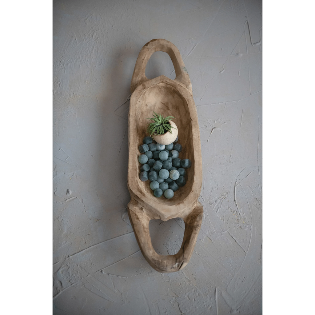 Decorative Hand-Carved Teakwood Tray with Handles by White Cliff Studio