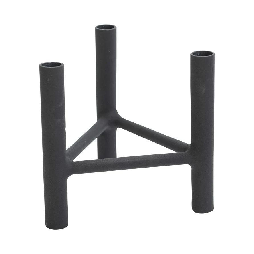 Textured Metal Triple Taper Candle Holder in Black by White Cliff Studio