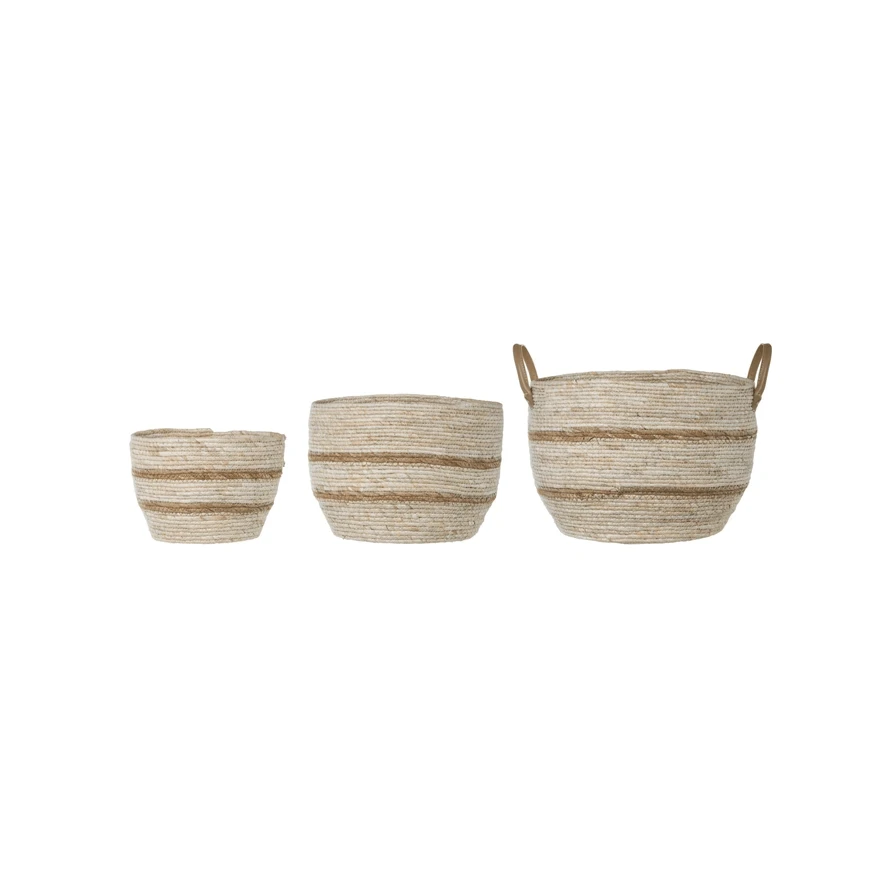 Striped Maize Storage Baskets / Planters, Set of 3 by White Cliff Studio