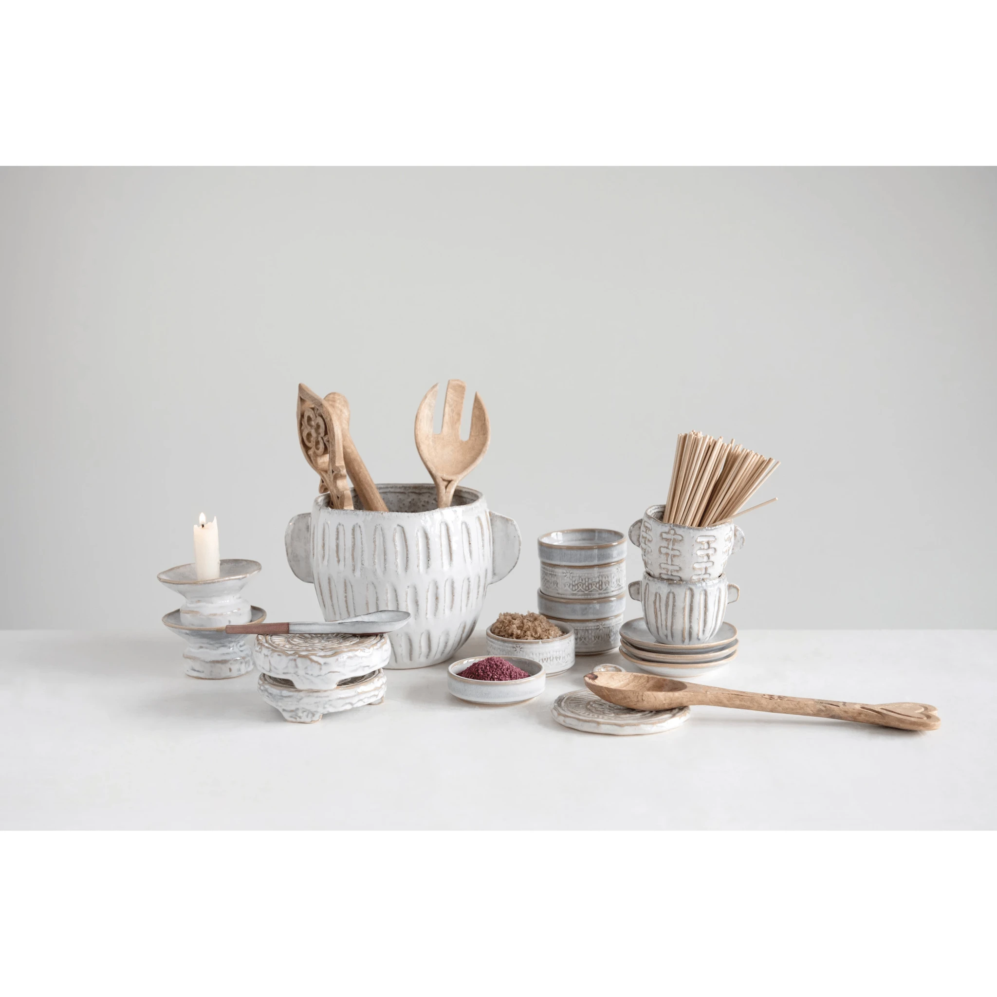 Debossed Glazed Stoneware Planter by White Cliff Studio