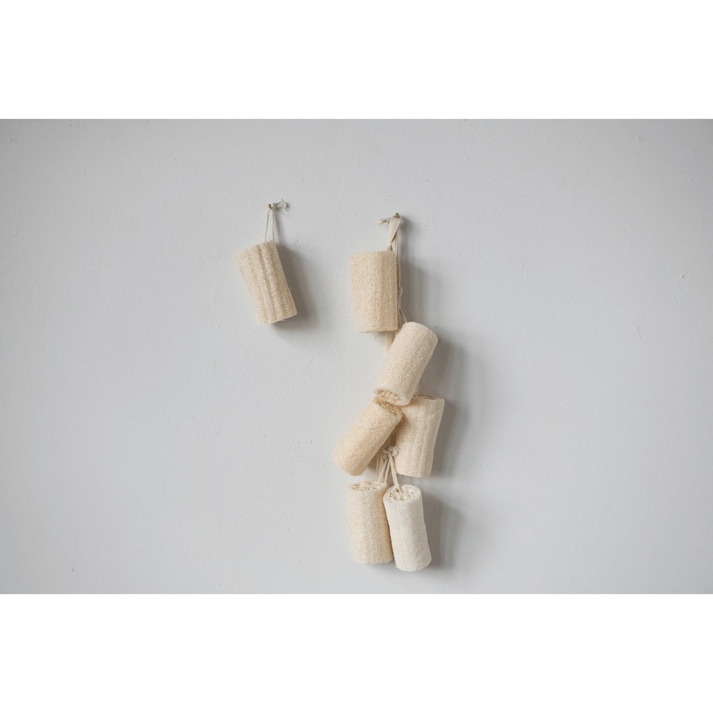 Loofah Brush with Cotton Rope Hanger, Natural by White Cliff Studio