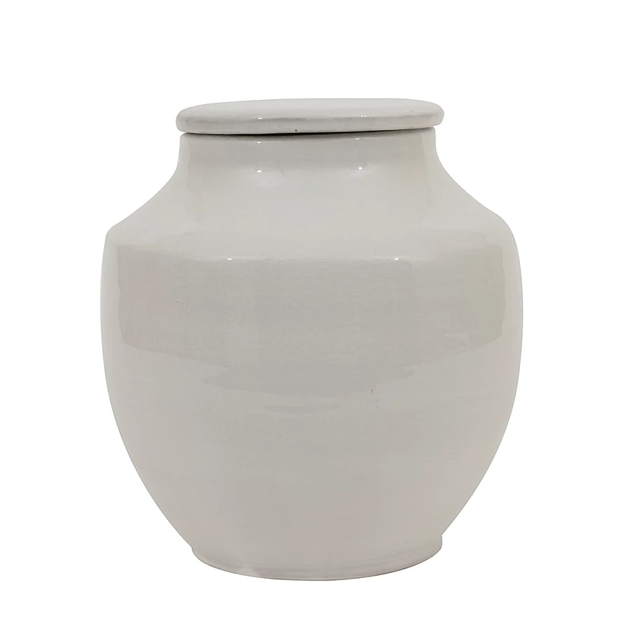 Terracotta Cachepot Jar in White Glaze, Short by White Cliff Studio