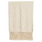 Crochet Fringe Woven Cotton Throw Blanket, Cream by White Cliff Studio