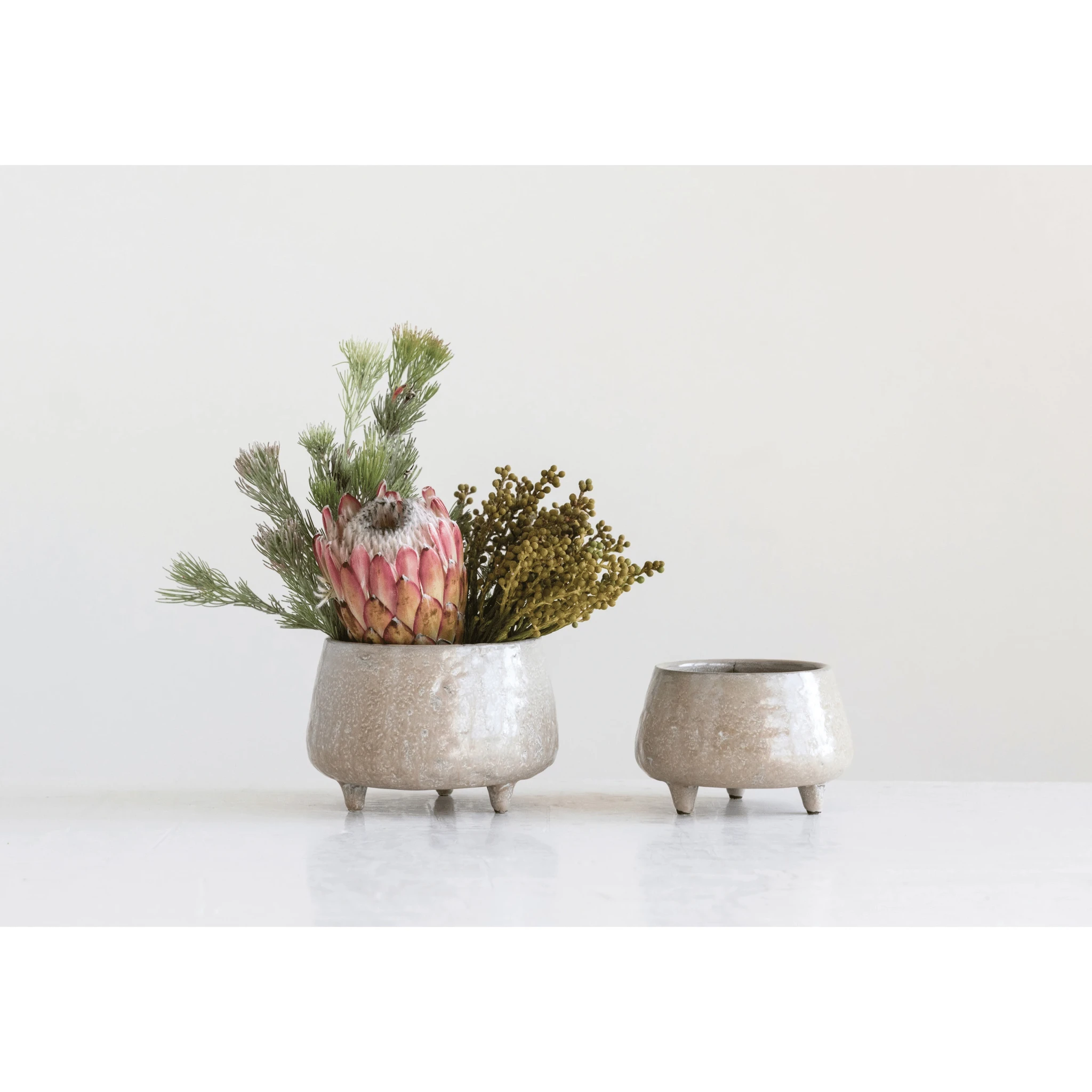 Stoneware Footed Planter with Glazed Finish by White Cliff Studio