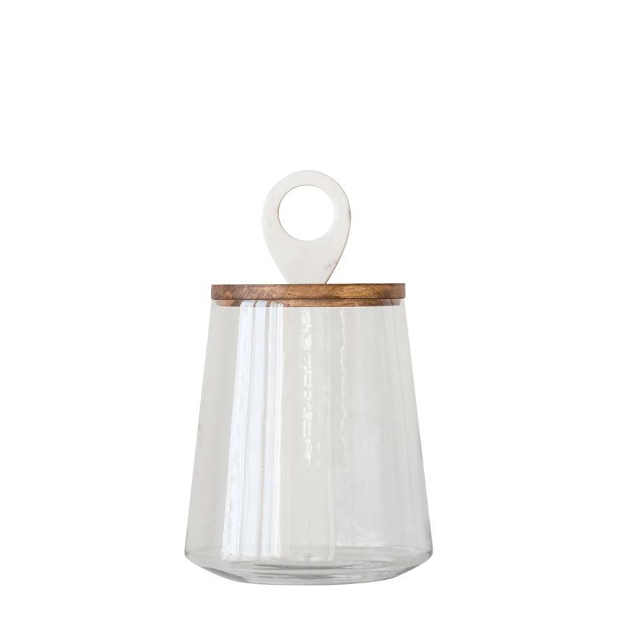 Glass Display Jar with Wood & Marble Lid by White Cliff Studio