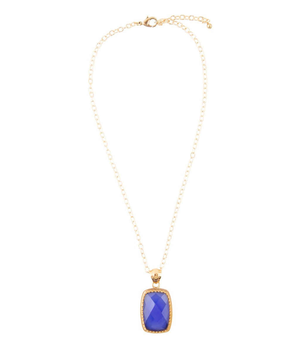 Filigreed Blue Agate Golden Pendant Necklaces