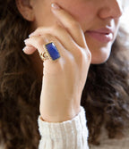 Filigreed Blue Agate Golden Statement Ring by Barse Jewelry