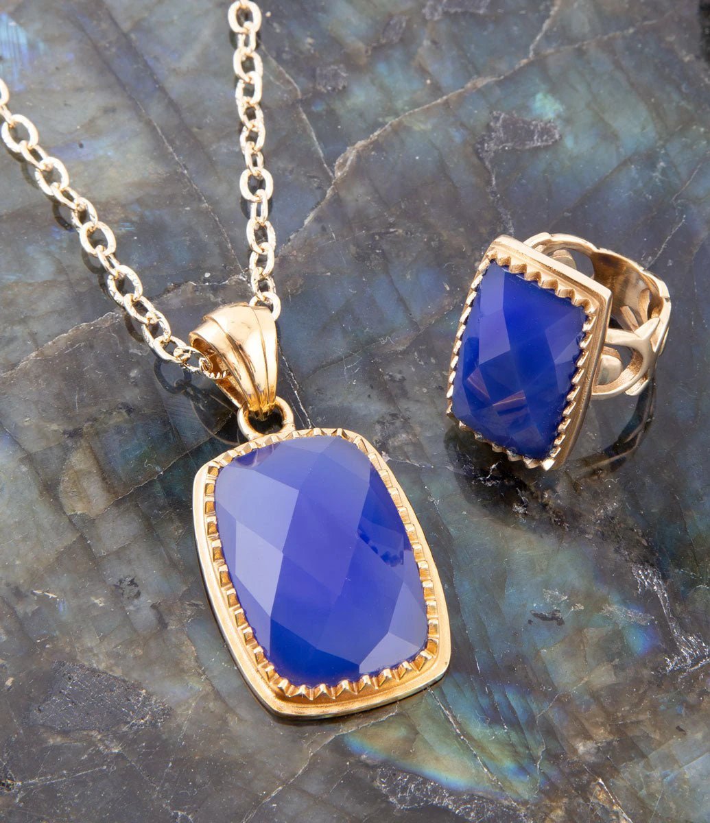 Filigreed Blue Agate Golden Statement Ring by Barse Jewelry