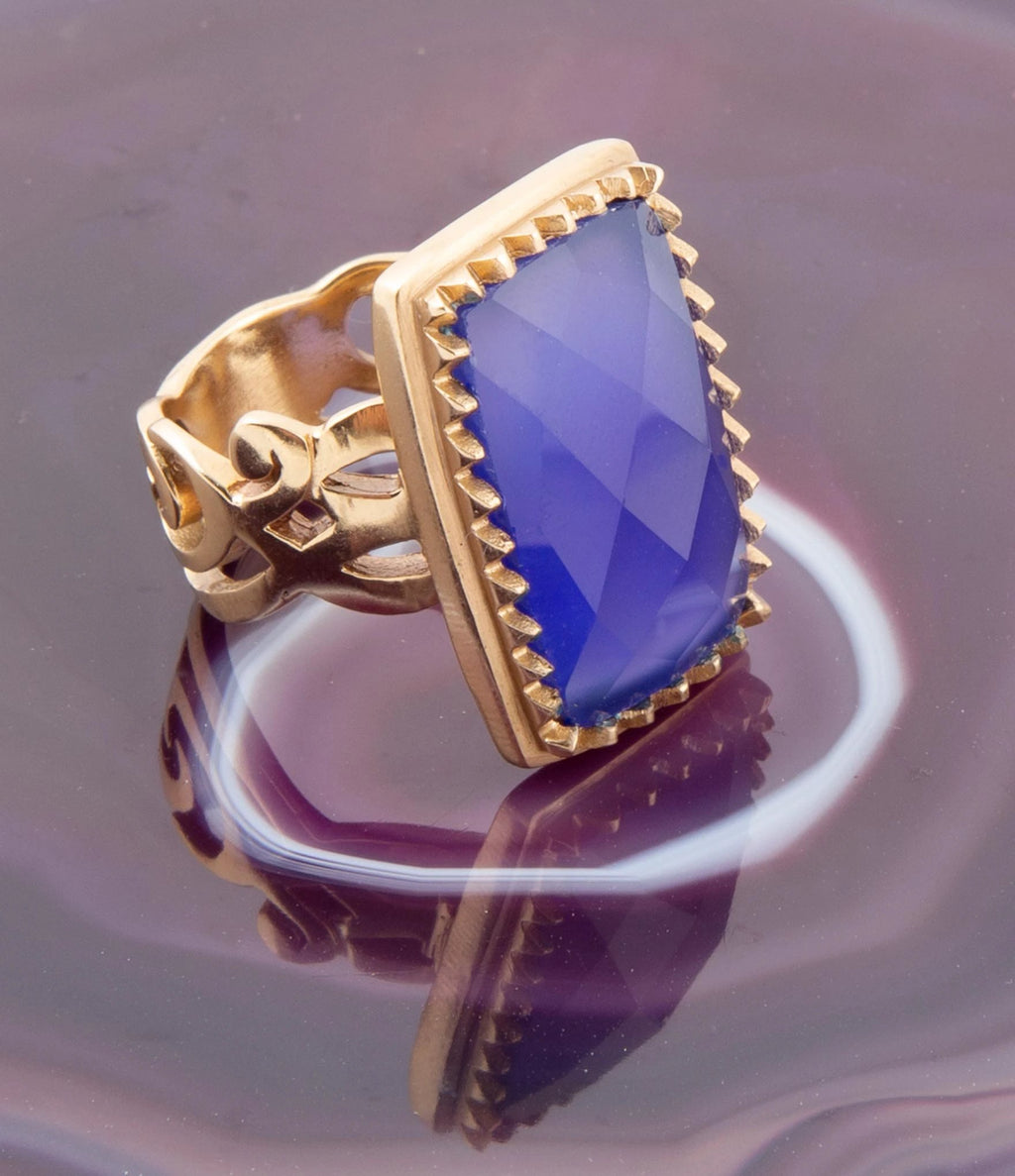 Filigreed Blue Agate Golden Statement Ring by Barse Jewelry
