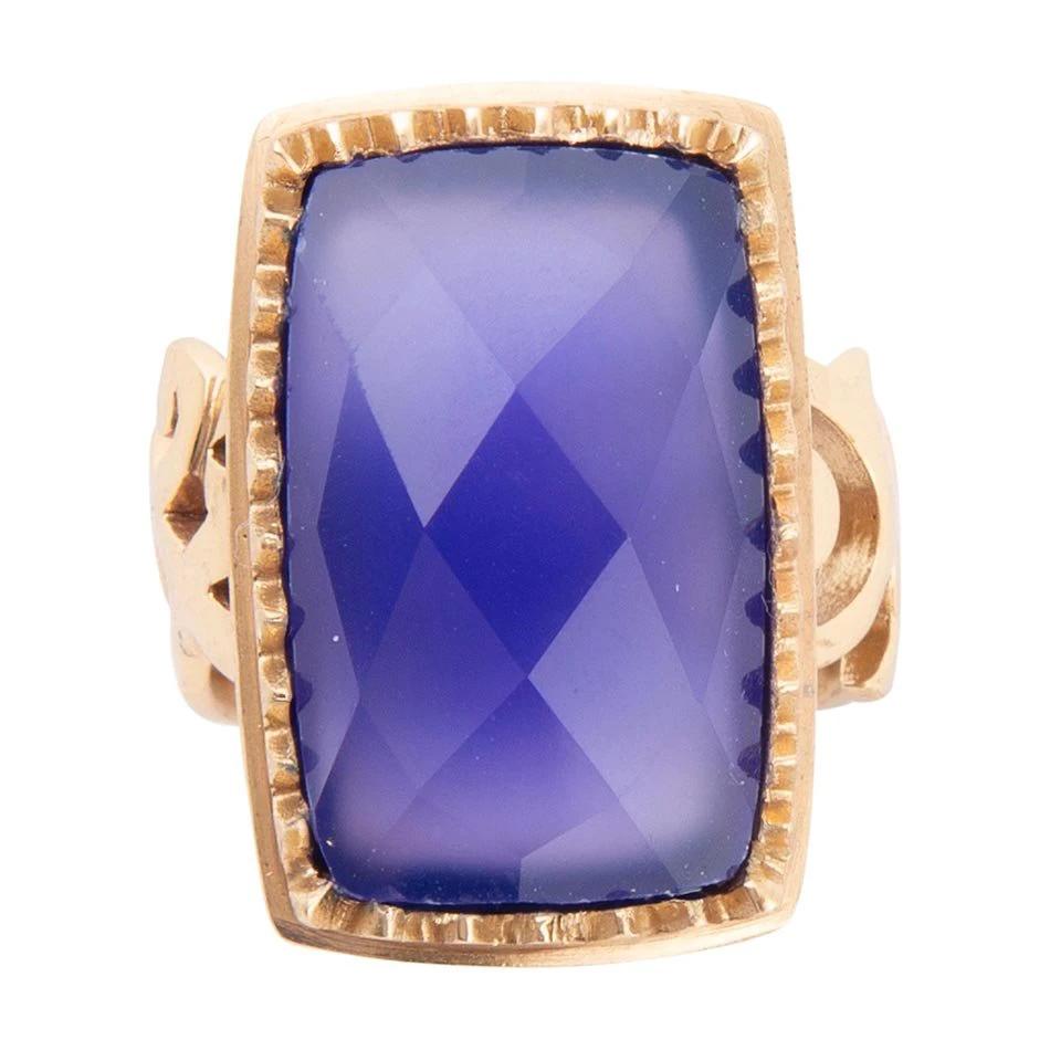 Filigreed Blue Agate Golden Statement Ring by Barse Jewelry