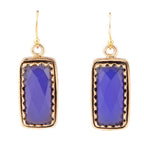 Filigreed Blue Agate Rectangular Shape Golden Drop Earrings by Barse Jewelry