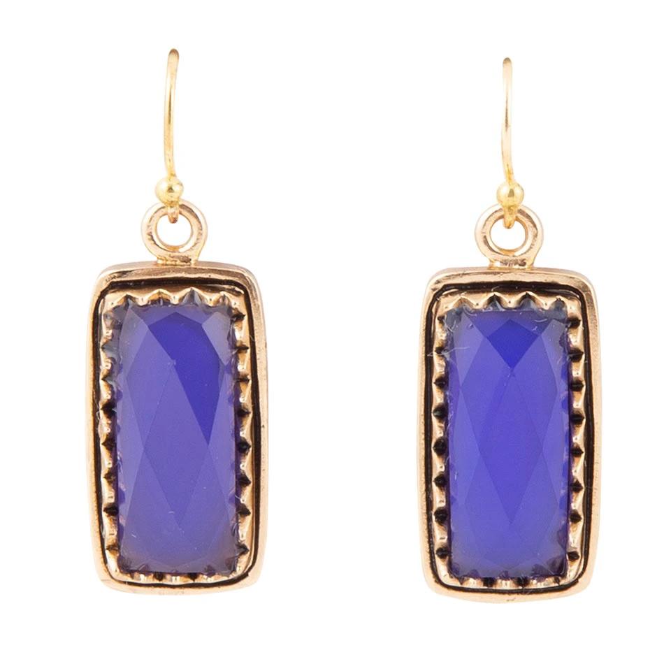 Filigreed Blue Agate Rectangular Shape Golden Drop Earrings by Barse Jewelry