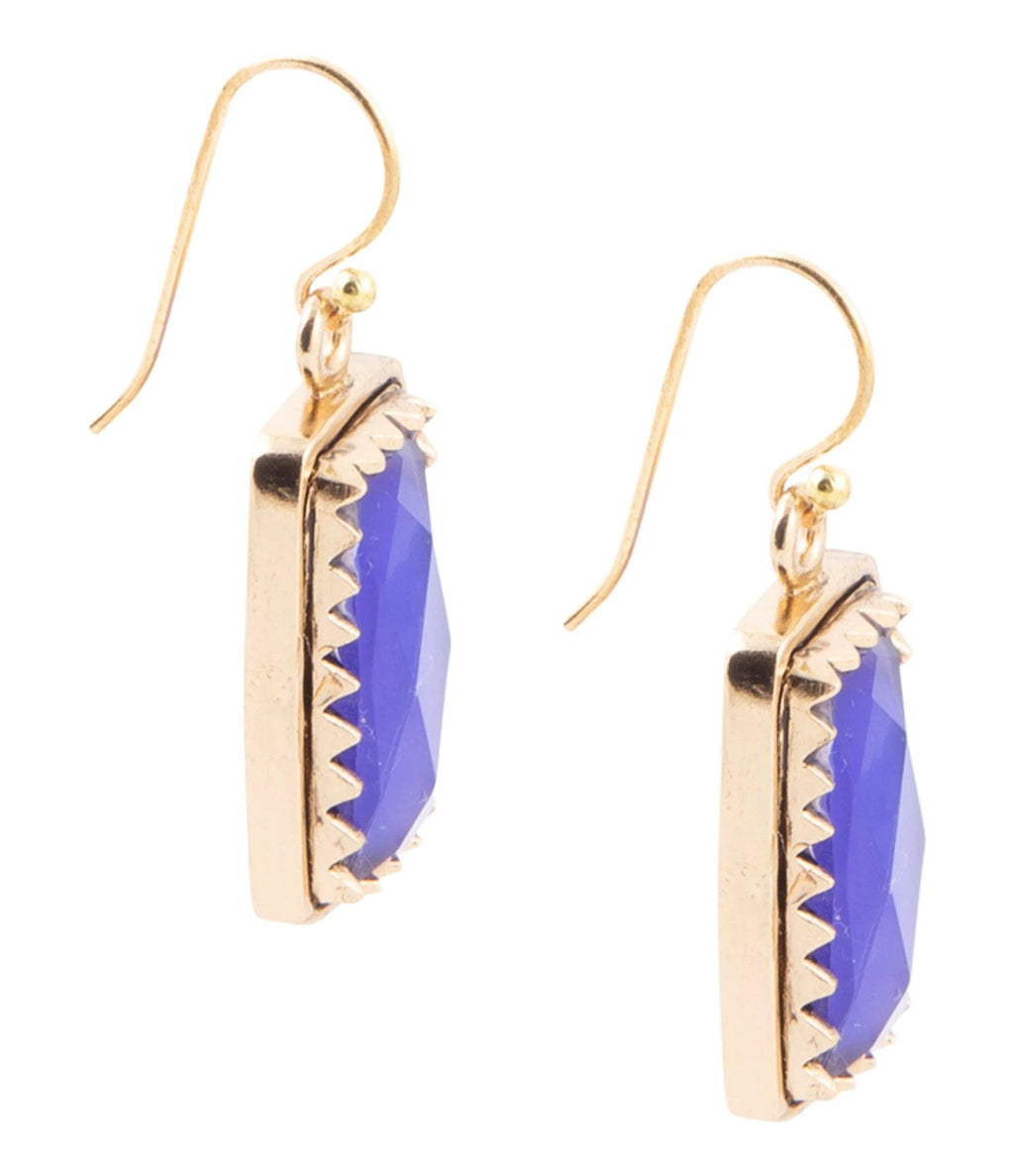 Filigreed Blue Agate Rectangular Shape Golden Drop Earrings by Barse Jewelry