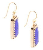 Filigreed Blue Agate Rectangular Shape Golden Drop Earrings by Barse Jewelry