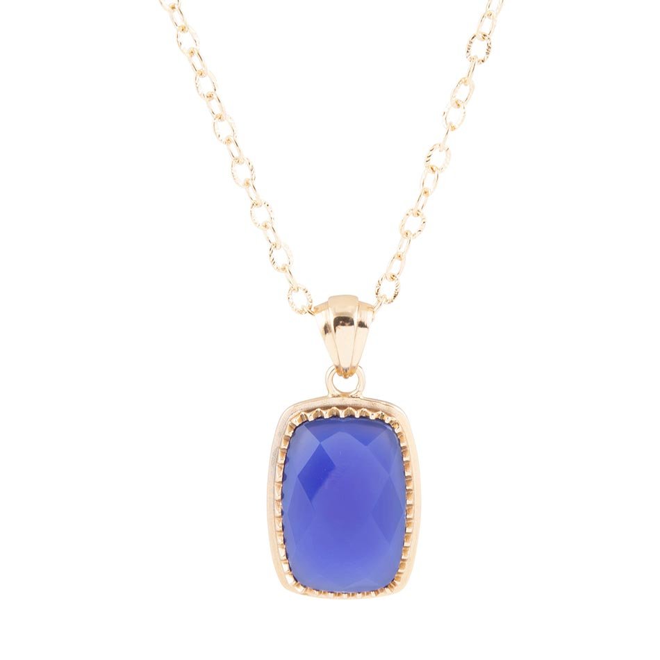 Filigreed Blue Agate Golden Pendant Necklaces