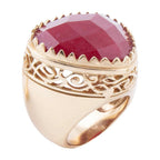Filigreed Merlot Red Quarrtz Golden Statement Ring by Barse Jewelry
