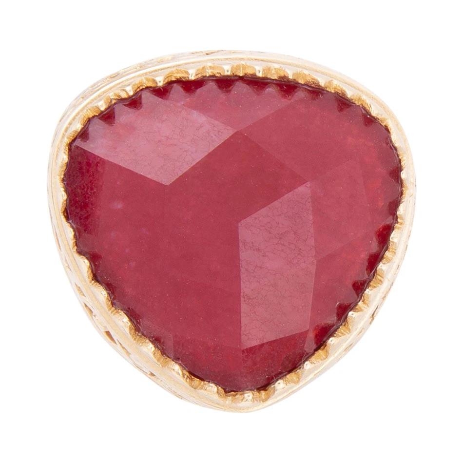 Filigreed Merlot Red Quarrtz Golden Statement Ring by Barse Jewelry